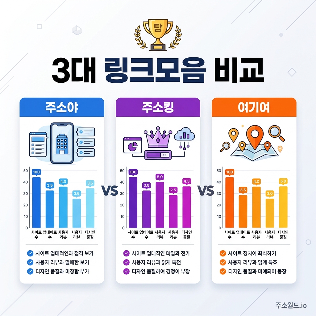 주소야 vs 주소킹 vs 여기여 — 2026년 3대 링크모음 완전 비교